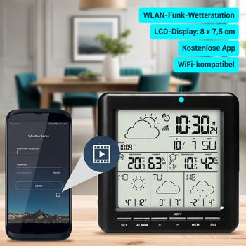 Preview: WLAN-Wetterstation mit Aussensensor: 4-Tage-Prognose, App-Zugriff weltweit, Schwarz – Übersichtliches Display für genaue Wetterdaten
