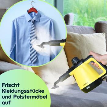 Preview: Premium Dampfreiniger, mobil, 3,5 bar Druck, 16 Zubehörteile-Aufsätze, kraftvolle 1.200W, gegen Fett u. Schmutz in Küche, Bad, Möbeln, Polstern, Auto