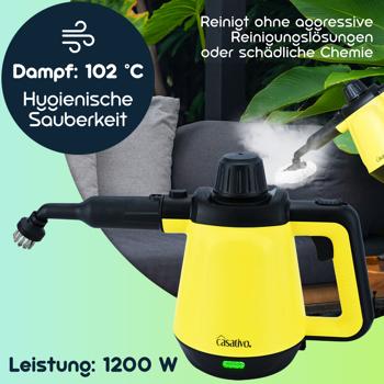 Preview: Premium Dampfreiniger, mobil, 3,5 bar Druck, 16 Zubehörteile-Aufsätze, kraftvolle 1.200W, gegen Fett u. Schmutz in Küche, Bad, Möbeln, Polstern, Auto