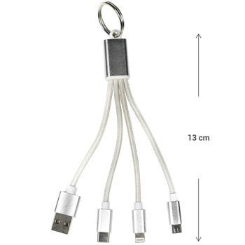 Preview: Multi-USB-Ladekabel Schlüsselanhänger - 3-in-1 Design lädt 3 Geräte gleichzeitig - Typ-A auf Typ-C, Micro-USB & Lightning - 13 cm robust & kompakt