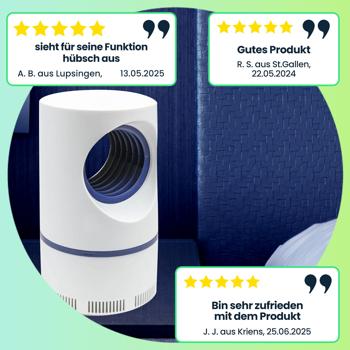 Preview: Leistungsstarker Insektenvernichter mit Saugfunktion & UV-Licht, Ø 12,4 x 22 cm, geräuscharm & effektiv gegen Mücken, Fliegen & Insekten, weiss
