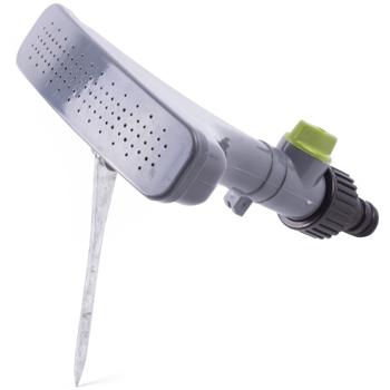 Preview: Flache Bewässerungsbrause mit Erdspiess - Feinregensprühkopf für Rasen & Beete - Mobil, stossfest, 1/2 Zoll Anschluss - Unauffällig & schonend