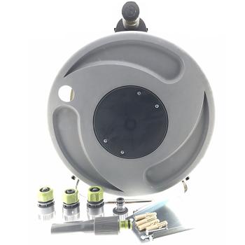 Preview: Praktische Schlauchtrommel-Garnitur: 25m Schlauch & Spritzdüse, Gelb-Schwarz – Effiziente Gartenbewässerung für jeden Gärtner