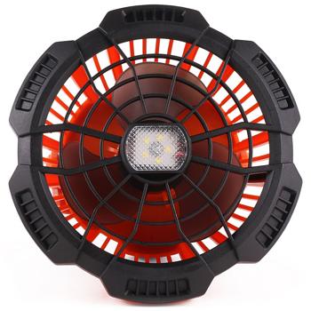 Preview: Camping Ventilator mit LED-Licht + Powerbank (5200mAh): 13x17cm, orange-schwarz - Starker Akku, ideal für Outdoor Abenteuer
