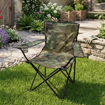 Campingstuhl klappbar Camouflage - mit Getränkehalterung & Tragetasche - robuster Metallrahmen, Polyester, wetterfest, 80x50x50 cm