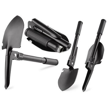 Preview: Mini-Klappspaten - Mit Spitzhacke, Säge & Flaschenöffner für Camping, Zelten, Angeln, Outdoor - 440g, gezähntes Schaufelblatt, 41x10cm ausgeklappt