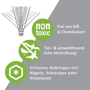 Preview: Taubenabwehr Spikes - Tierfreundlicher Vogelschreck für Dach & Balkon - 2,5m Edelstahl-Spitzen - Rostfrei, UV-beständiger Kunststoff - Einfache Montage