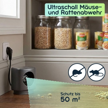 Preview: Ultraschall Mäuse- und Rattenabwehr 230V – effektiver Schutz bis 50 m² – chemiefrei, umweltfreundlich & geräuschlos – ideal für Haus, Garage & Keller