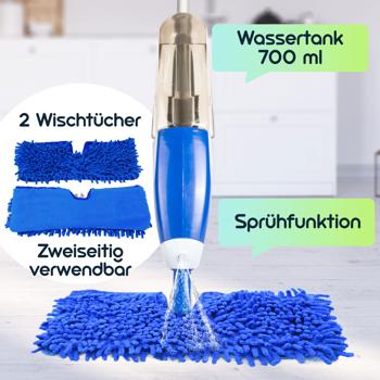 Preview: Praktischer 2 in 1 Bodenwischer nass-trocken mit Sprühfunktion, FastSwap, Wassertank 700 ml, 180°-Schwenkkopf, inkl. 2 Wischtüchern