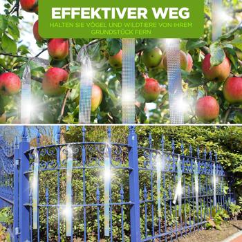 Preview: Reflektorband Set, 2x 38 Meter, silber & blau – Schützt vor Vögeln & Wildtieren, reflektierend & abschreckend