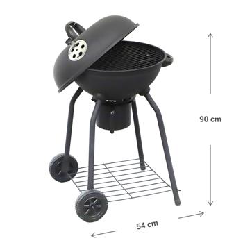 Preview: Robuster Metall-Kugelgrill: Ø 54x90cm, Edelstahl-Rost & Ablage. Mobiler Holzkohlegrill mit Rädern, schwarz & langlebig für perfekte Grillabende