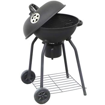 Preview: Robuster Metall-Kugelgrill: Ø 54x90cm, Edelstahl-Rost & Ablage. Mobiler Holzkohlegrill mit Rädern, schwarz & langlebig für perfekte Grillabende
