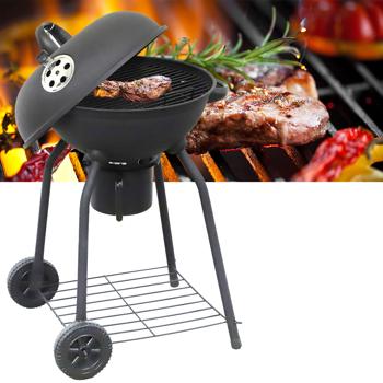 Robuster Metall-Kugelgrill: Ø 54x90cm, Edelstahl-Rost & Ablage. Mobiler Holzkohlegrill mit Rädern, schwarz & langlebig für perfekte Grillabende