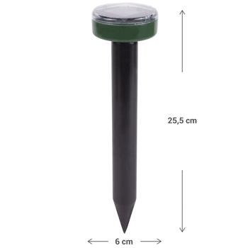 Preview: 2er-Set Solar-Maulwurfvertreiber - Tierfreundliche Wühlmäuse & Maulwurf Abwehr - 400 Hz Schallwellen, 500 m² Schutz, IP44, Ø 6 x 25,5 cm
