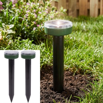 2er-Set Solar-Maulwurfvertreiber - Tierfreundliche Wühlmäuse & Maulwurf Abwehr - 400 Hz Schallwellen, 500 m² Schutz, IP44, Ø 6 x 25,5 cm