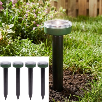 4er-Set Solar-Maulwurfvertreiber-Schreck - Vertreibt Maulwürfe & Wühlmäuse chemiefrei - 400 Hz Schallwellen-Abdeckung 500 m²- IP44 - Ø 6x25,5 cm