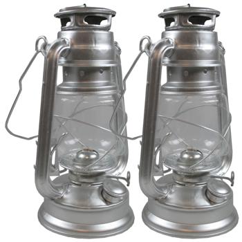 Preview: 2er-Set Öl-Sturmlaterne 25 cm - Vintage Look für Garten, Camping & Notfälle - Robustes Glas/Metall - 200ml Tank, Flammen regulierbar