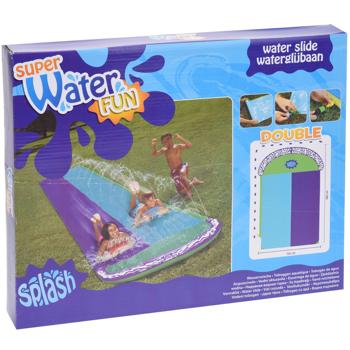 Wasserrutsche aufblasbar - mit Fontänen & doppelter Rutschbahn für 2 Kinder - 480x145 cm - mobiler Badespass für Garten & Urlaub