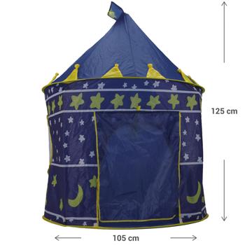 Preview: Ritter-Schloss Spielzelt, Ø 105 x H 125cm – blau mit Ornamenten, ideal für Ritter, Feen & Zauberer, Fantasievolle Spielwelt