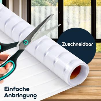 Preview: Milchglasfolie Streifen-Optik - Premium Sichtschutz-Folie statisch haftend für Fenster, Türen, Bad, Büro - 50 x 200 cm - Wiederverwendbar