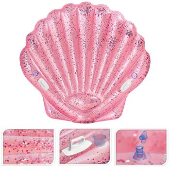 Preview: Muschel Luftmatratze – Rosa Glitzer Schwimminsel mit Getränkehaltern – 178x165x24 cm aufblasbar für Pool, See & Meer – Ideal zum Bräunen & Entspannen
