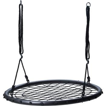 Preview: Robuste Netzschaukel, Ø 100cm, max. 100kg, schwarz – Komfortable Hängeschaukel inkl. Befestigung für Garten & Terrasse