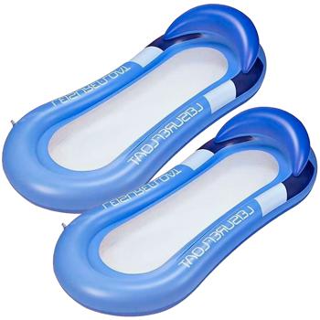 Preview: 2er-Set Aufblasbare Schwimm Hängematte - Wasser-Luftmatratze, blau, 160x90cm - Entspanntes Schweben im Wasser, ob im Pool, See, oder Meer