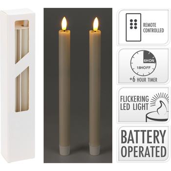 Preview: 4er-Set LED-Stabkerze elfenbein - Echtwachs-Optik mit warmweissem Licht - Inkl. Fernbedienung, Timer, batteriebetrieben (2x AAA je Kerze) 2x25 cm