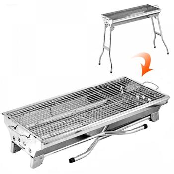 Preview: Tragbarer Camping-Grill (Edelstahl, 60x40cm) mit praktischer Tasche – Höhenverstellbar für flexible Nutzung beim Campen & Picknick