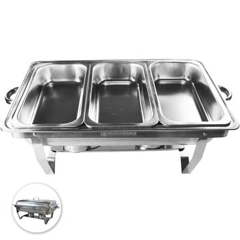 Komfortabler Edelstahl Speisewärmer (3x3L) - mit Deckel und Ständer, Cool Touch Griffe - Ideal für Party, Buffet, Catering, Frühstück