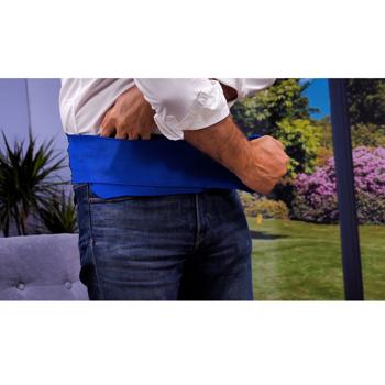 Preview: Rückengürtel mit Stützkissen - Wärme & Stütze für Lendenbereich & Wirbelsäule - Unauffällig tragbar - Blau - 117x13-14cm - Mit Magneten - Klettverschluss