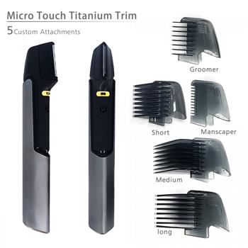 Preview: Haarschneider mit ausziehbarem Griff - präziser Barttrimmer, 5 Aufsätze, LED-Leuchte, kabelloser Batteriebetrieb - ideal für unterwegs & Camping