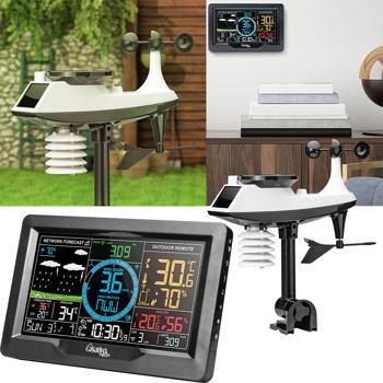 Premium WLAN Wetterstation m. XL-Farbdisplay, Aussensensor, App-Daten, Messung von Temperatur, Regenmenge, Windgeschwindigkeit u. Richtung, Luftdruck