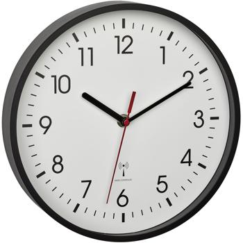 Preview: Klassische Funk-Wanduhr, Ø 24,5cm, weiss-schwarz – Analoge Wanduhr mit präzisem Funkwerk, zeitloses Design, gut ablesbar