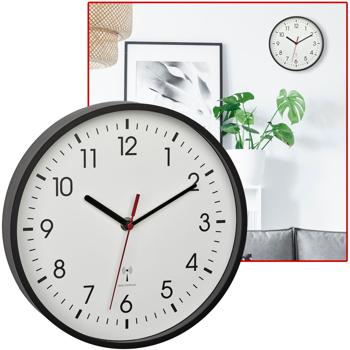 Klassische Funk-Wanduhr, Ø 24,5cm, weiss-schwarz – Analoge Wanduhr mit präzisem Funkwerk, zeitloses Design, gut ablesbar
