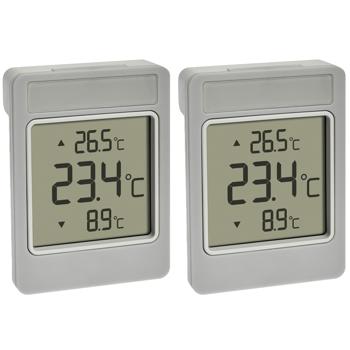 Preview: Digitales Aussenthermometer 2er-Set - Wetterfest & kabellos für Fensterscheibe - Grosses Display, Tageshöchst-/Tiefstwerte, -25 bis +70 °C, 9x6.6 cm