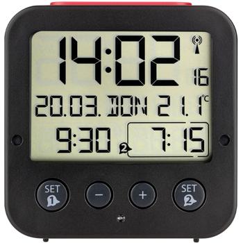 Preview: Präziser Digitaler Funkwecker (schwarz) mit Thermometer, Datum & 2 Weckzeiten – Zuverlässige Zeitmessung & umfassende Informationen auf einen Blick