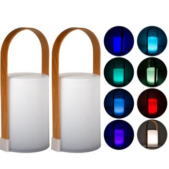 2er-Set Dekolaterne Lounge - Stimmungslicht für Innen & Aussen - Farbwechsel oder Warmweiss - Batteriebetrieben - LED-Leuchte 25x11.5x10cm Kunststoff Weiss