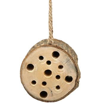 Preview: Insektenhotel zum Aufhängen - Nisthilfe für Wildbienen - schützt Artenvielfalt im Garten/Balkon - naturbelassenes Holz - 10x9cm