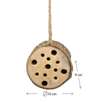 Preview: Insektenhotel zum Aufhängen - Nisthilfe für Wildbienen - schützt Artenvielfalt im Garten/Balkon - naturbelassenes Holz - 10x9cm