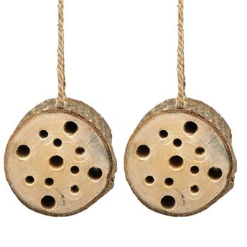 Preview: 2er-Set Insektenhotel zum Aufhängen - Schutz & Nisthilfe für Wildbienen - 10x9 cm aus naturbelassenem Holz - Sicher vor Fressfeinden & Frost