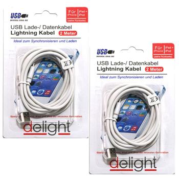 2er-Set USB 2.0 Lightning Ladekabel - 2m extra lang - Highspeed Datenübertragung 480 Mbit/s - Für iPhone, iPad, iPod, AirPods ab iPhone 5 - Weiss