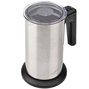 Preview: Kabelloser Edelstahl Milchaufschäumer, 300ml, starke 500W, inkl. 3 Deko-Schablonen. Elektrischer Schäumer für perfekten Milchschaum, heiss & kalt