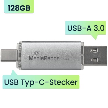 Preview: 128GB Dual USB-Stick (USB-C & 3.0): Schneller Speicherstick für Smartphones, Laptops & PCs. Vielseitiger USB Speicher in Silber