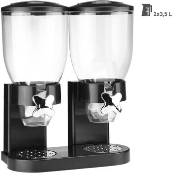 Preview: Müslispender für die ganze Familie: 2x 3,5L, schwarz, 32x19x42cm - für Müsli, Cerealien, Cornflakes, Nüsse - Praktische Aufbewahrung für die Küche