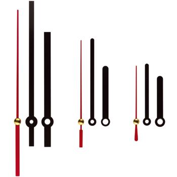 Preview: 4er-Set Quarz-Uhrwerk - Eigene Uhr bauen, Bastelprojekt - 12x3 Zeigersätze, Schleichsekunde, leise, präzise - 55x55x15mm, schwarz/rot
