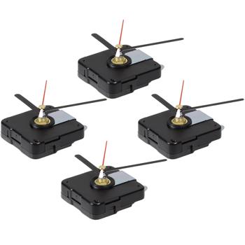 4er-Set Quarz-Uhrwerk - Eigene Uhr bauen, Bastelprojekt - 12x3 Zeigersätze, Schleichsekunde, leise, präzise - 55x55x15mm, schwarz/rot