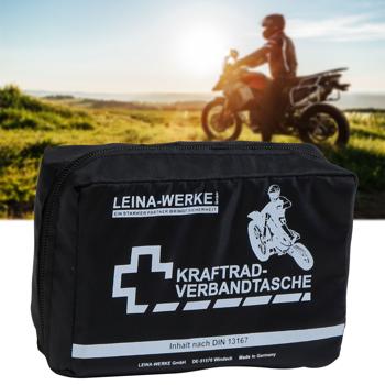 Motorrad-Verbandtasche - DIN 13167 Inhalt - Schwarz, klein & handlich - Wasserabweisend, Klettverschluss - Notfall-Zubehör 150x50x100mm