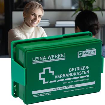 Kompakter Betriebsverbandkasten DIN 13157, grün, Komplettset für Betriebe, schnelle Ersthilfe, sichere Aufbewahrung