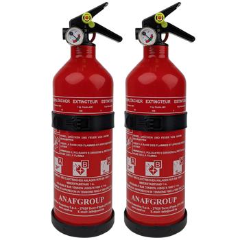 2er-Set Effektiver kompakter ABC Pulver Feuerlöscher, 1 kg, Brandklassen 5A 34B C, ideal für Küche, Haushalt, Auto, beim Grillen und Camping